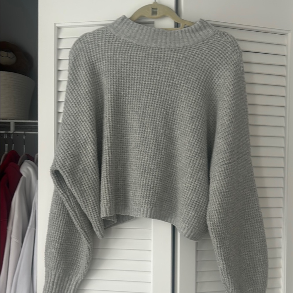 Cropped Gray Knit Sweater-hollister